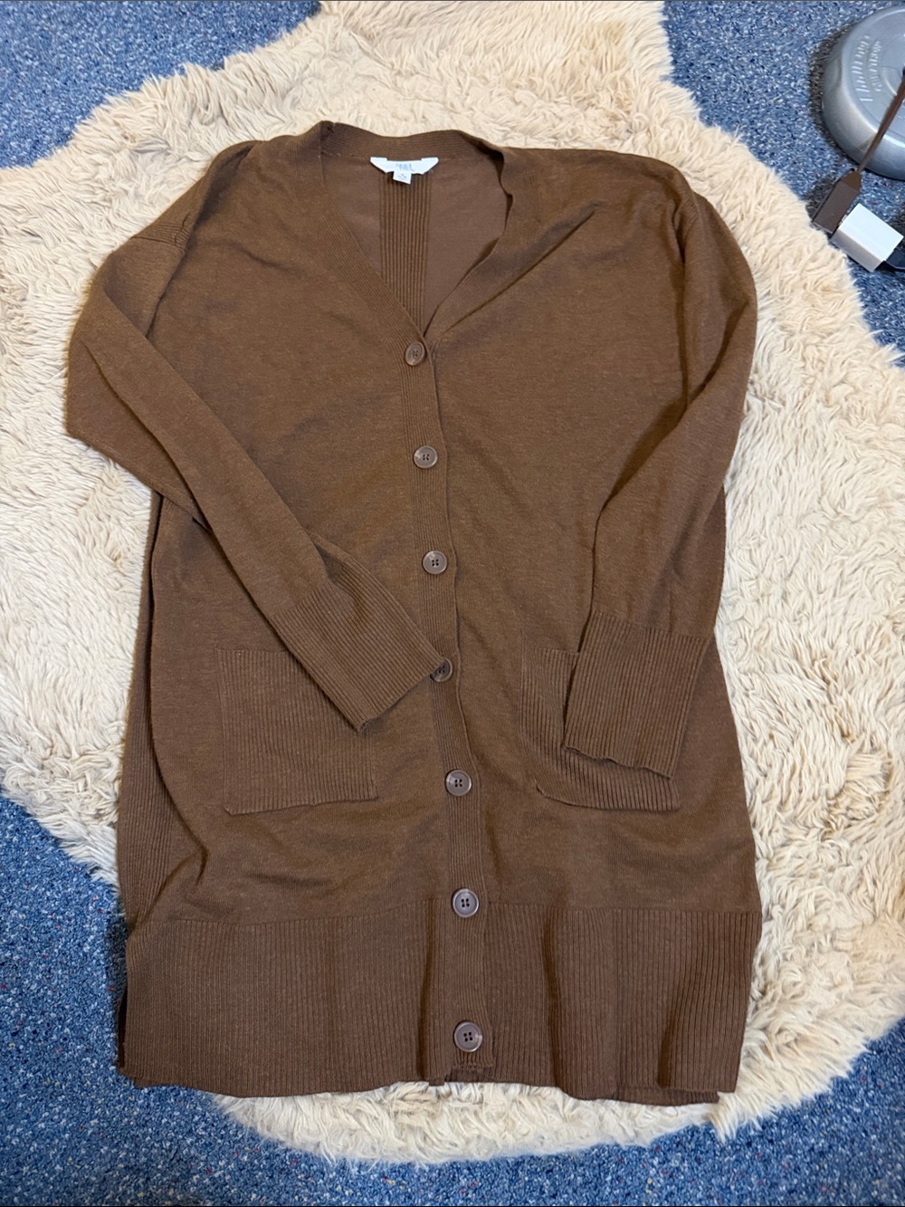 Time and Tru Brown Button-Front Long Cardigan